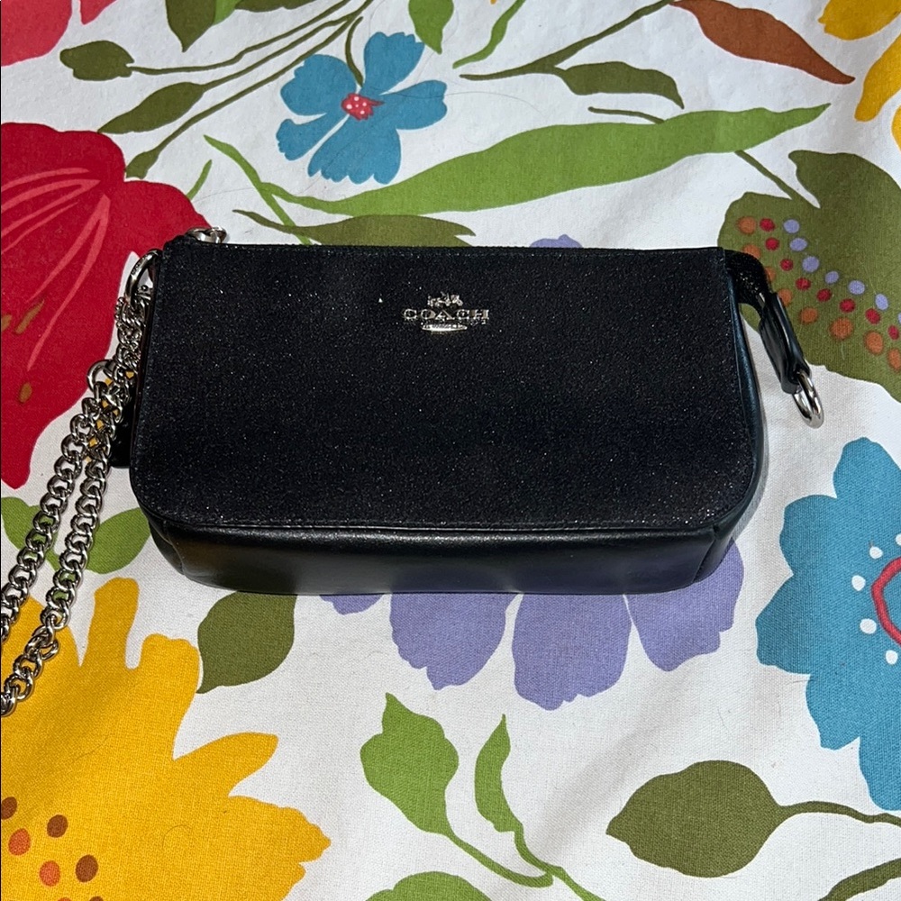 Coach Black Sparkly Leather Wristlet